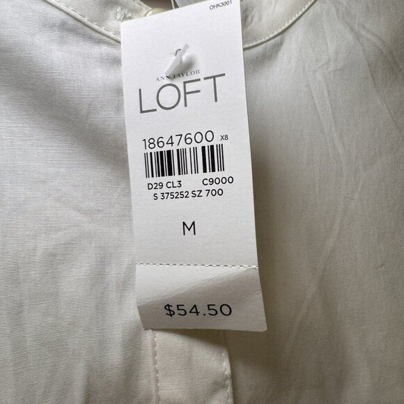 Loft Blouse Shirt Womens Size Medium White Poplin Shirt Cotton Spandex - Picture 4 of 6